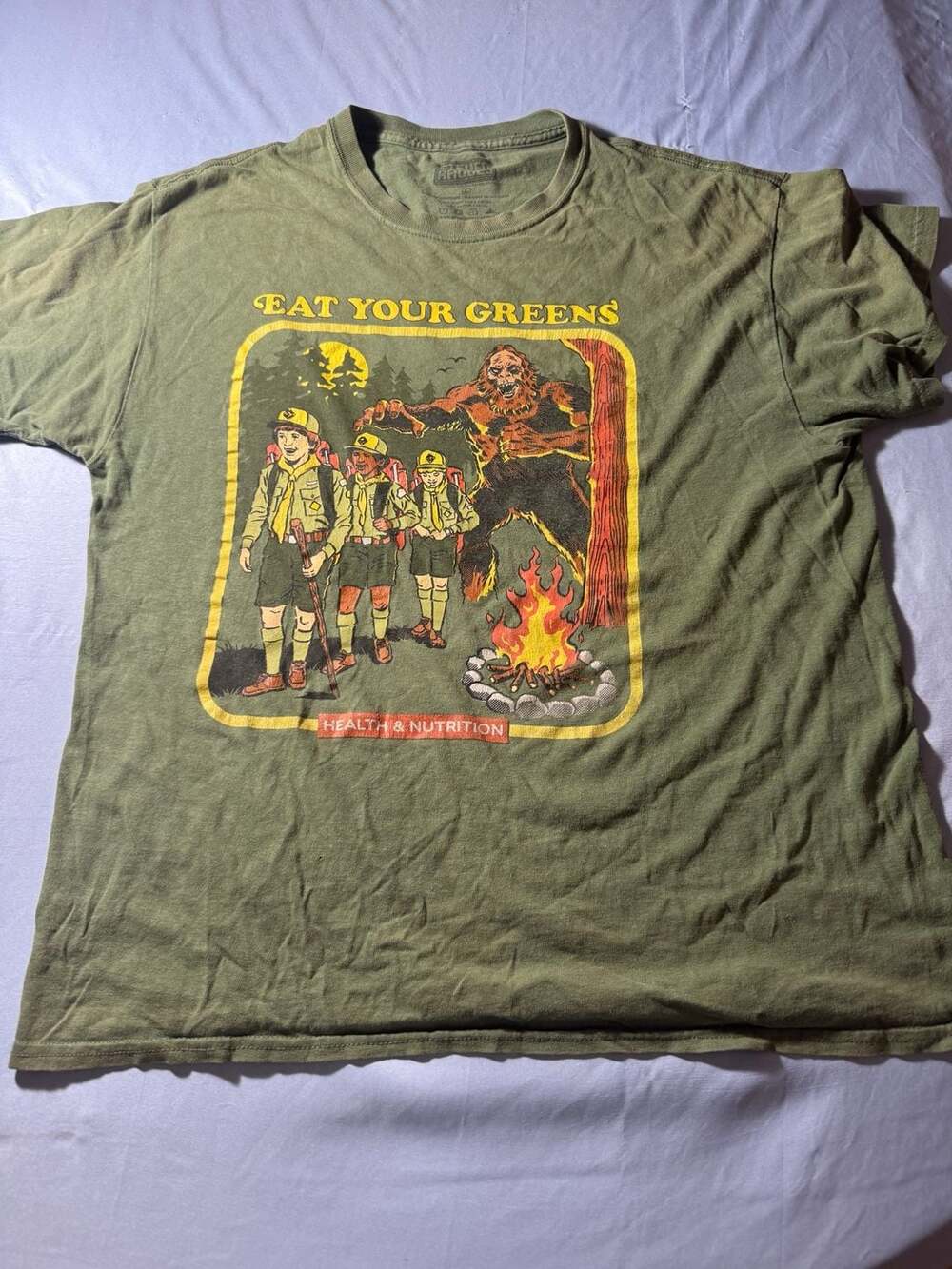 Steven Rhodes Eat Your Greens Bigfoot Graphic T-Shirt L